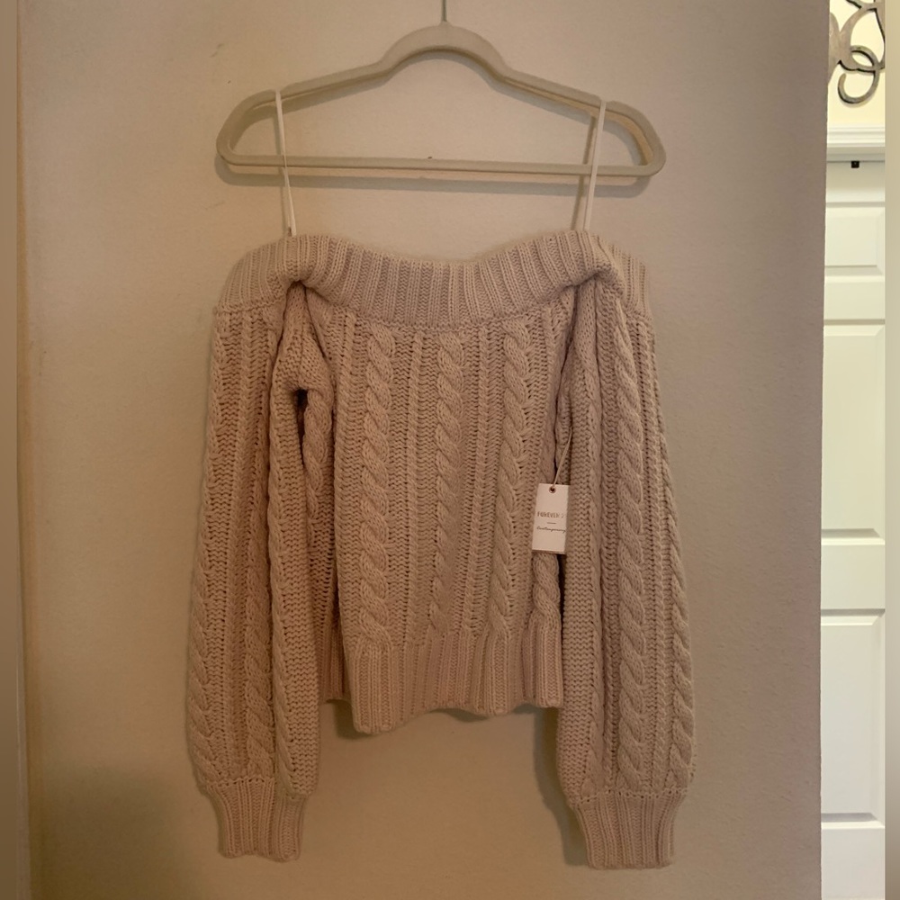 Cream Off the Shoulder Knit Sweater